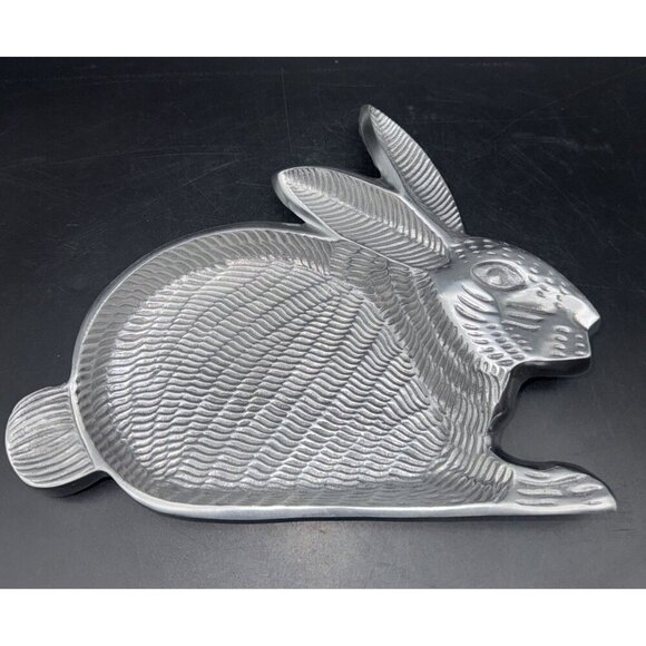 VTG Textured Pewter Metal Bunny Rabbit Candy Trinket Dish Tray - Picture 2 of 5
